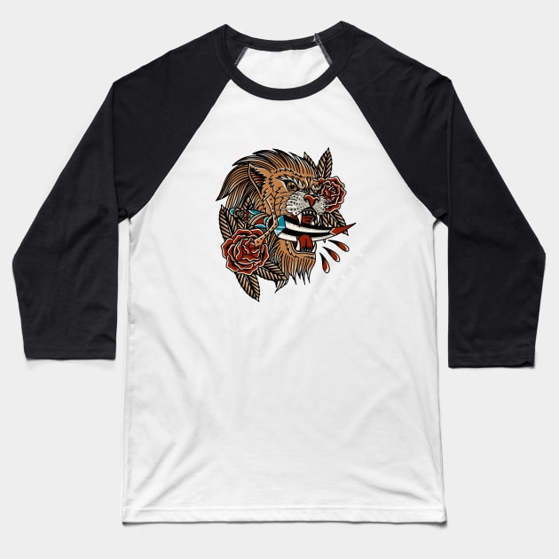 Aslan the Lion Narnia Tattoo Flash Baseball T-Shirt by thecamphillips